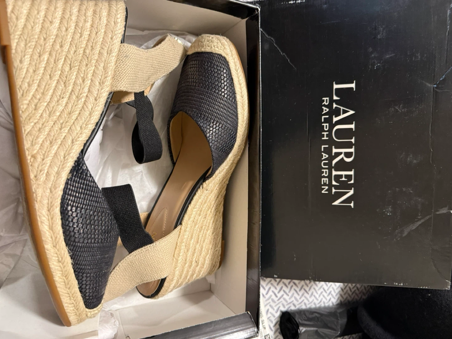 Lauren Ralph Lauren Black Espadrille Wedge Shoes Size 10B