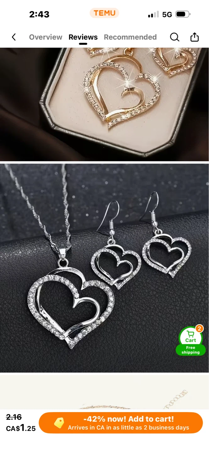 Heart Pendant Necklace and Earrings Set 🌱