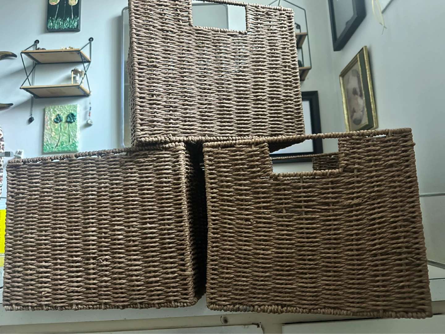 Set of 3 Woven seagrass Storage bins EUC