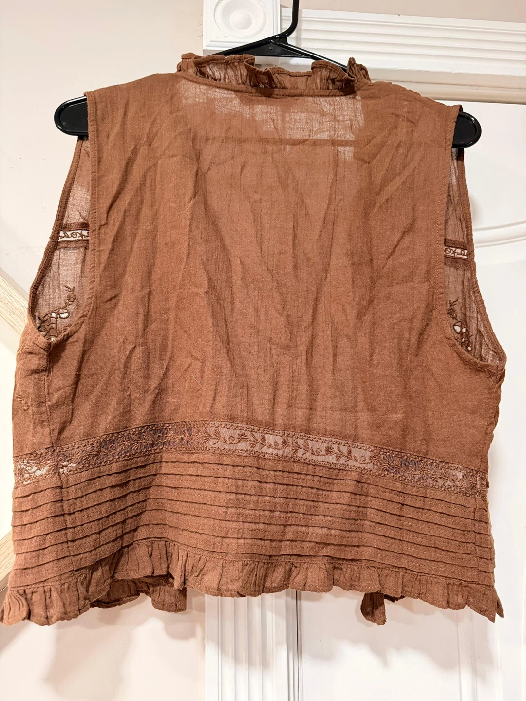 Brown Embroidered Ruffled Vest from Zara