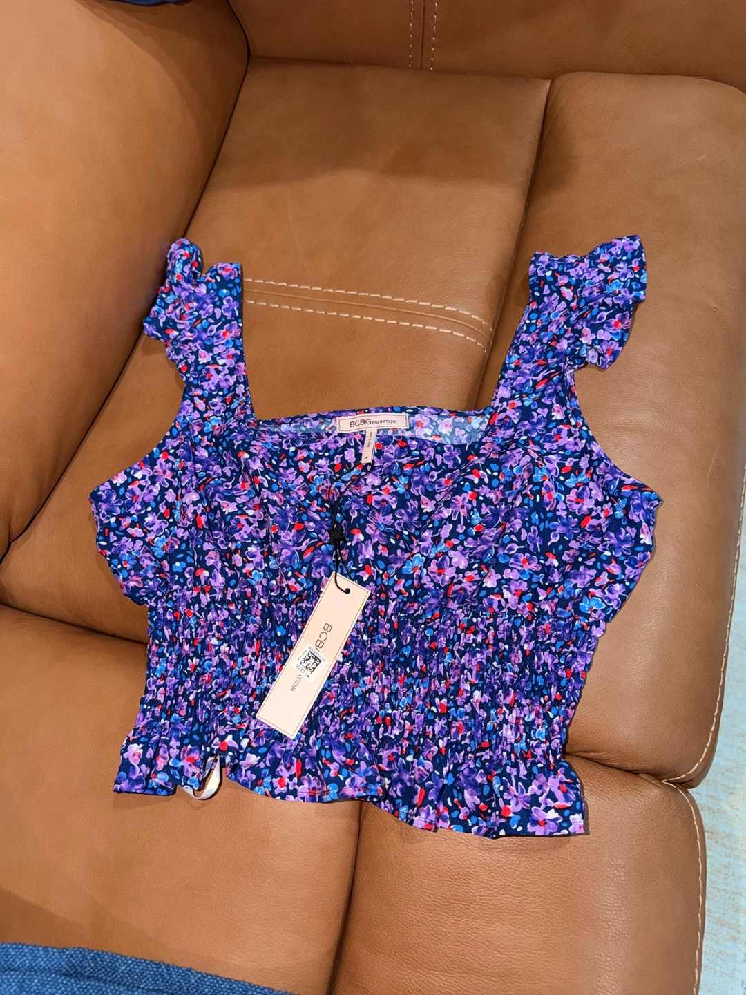 BCBGeneration Floral Smocked Crop Top - Size M - photo 3