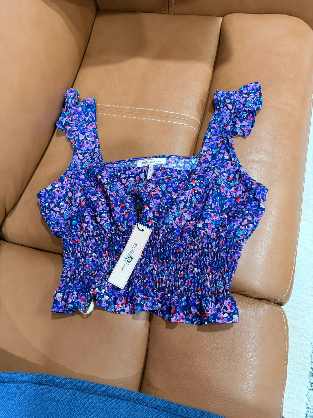 BCBGeneration Floral Smocked Crop Top - Size M