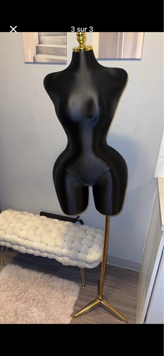 Black Female Mannequin Torso Display Form with Gold Stand