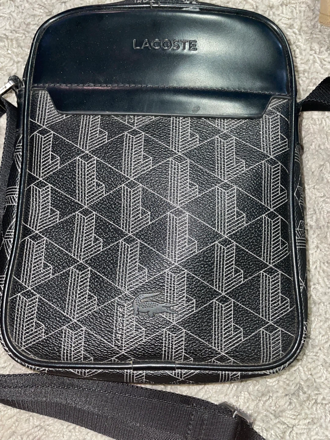 Lacoste Black Geometric Print Crossbody Bag