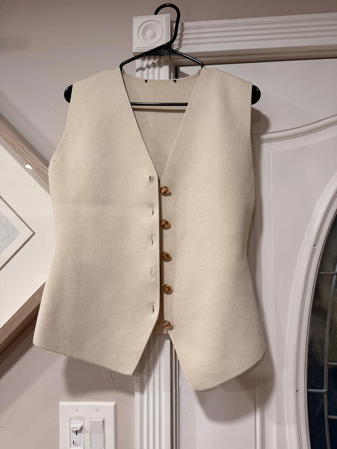 Cream Knit Vest with Gold Buttons