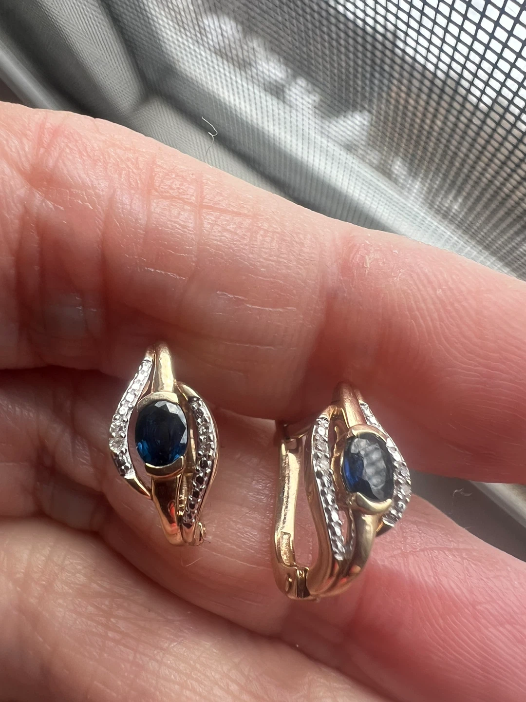10K Gold Sapphire and Diamond Earrings
