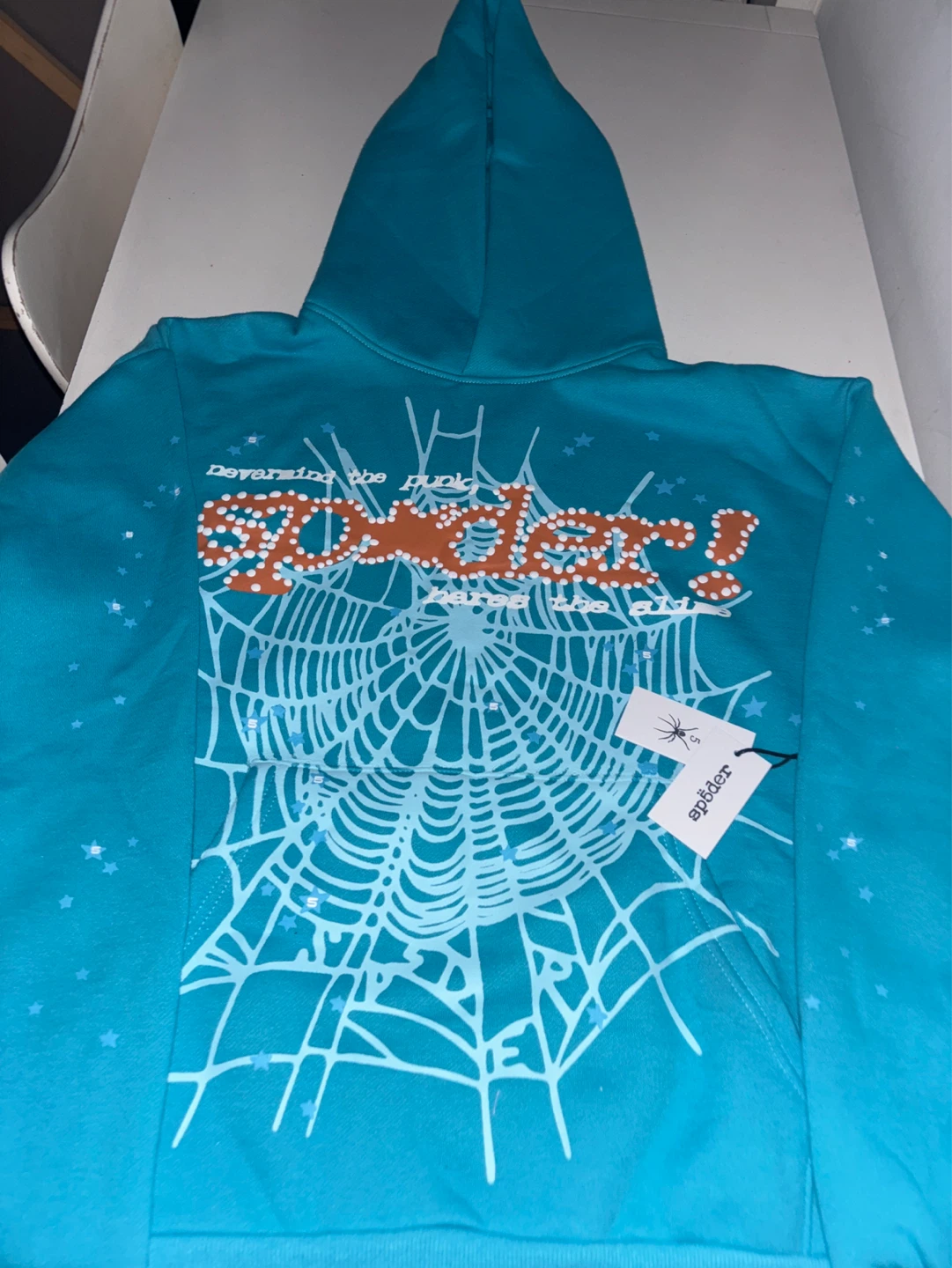 SPIDERworldwide Teal Spider Web Hoodie Size M