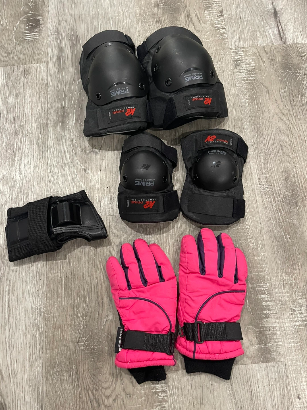 K2 Prime Protection Knee and Elbow Pads with Pink Winter Gloves