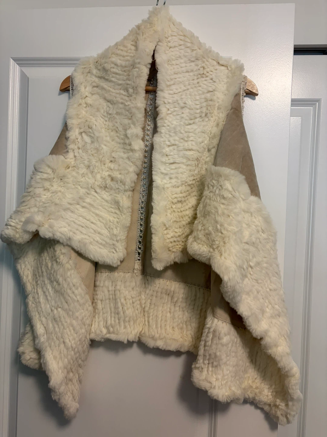 Cream & Tan  Rabbit Fur & Suede Vest