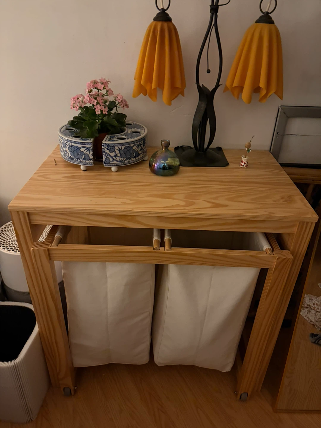 Wooden Double Laundry Hamper with Wheels - photo 2