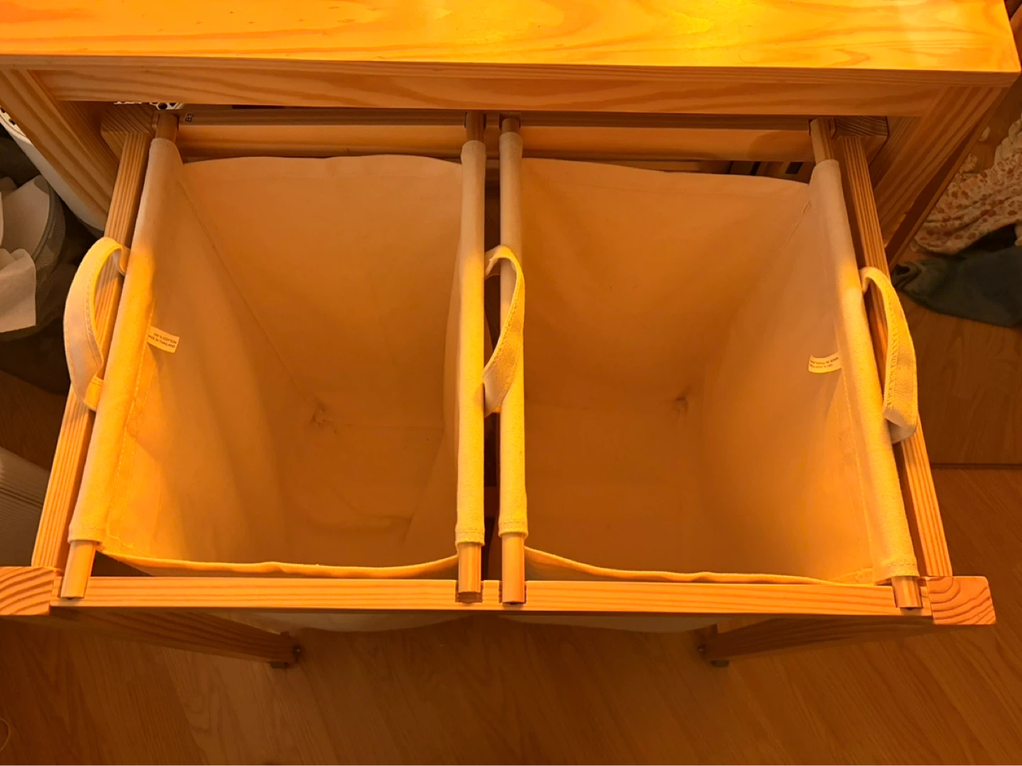 Wooden Double Laundry Hamper with Wheels - photo 3