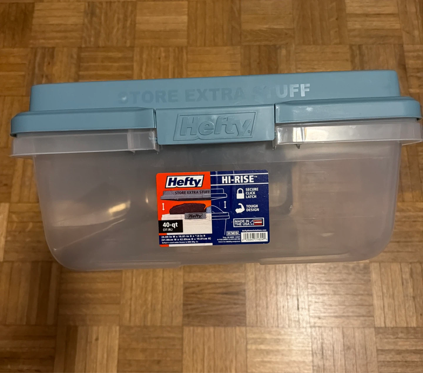 HEFTY Hi-Rise Storage Bin with Lid 40-Qt Clear Blue 🌱