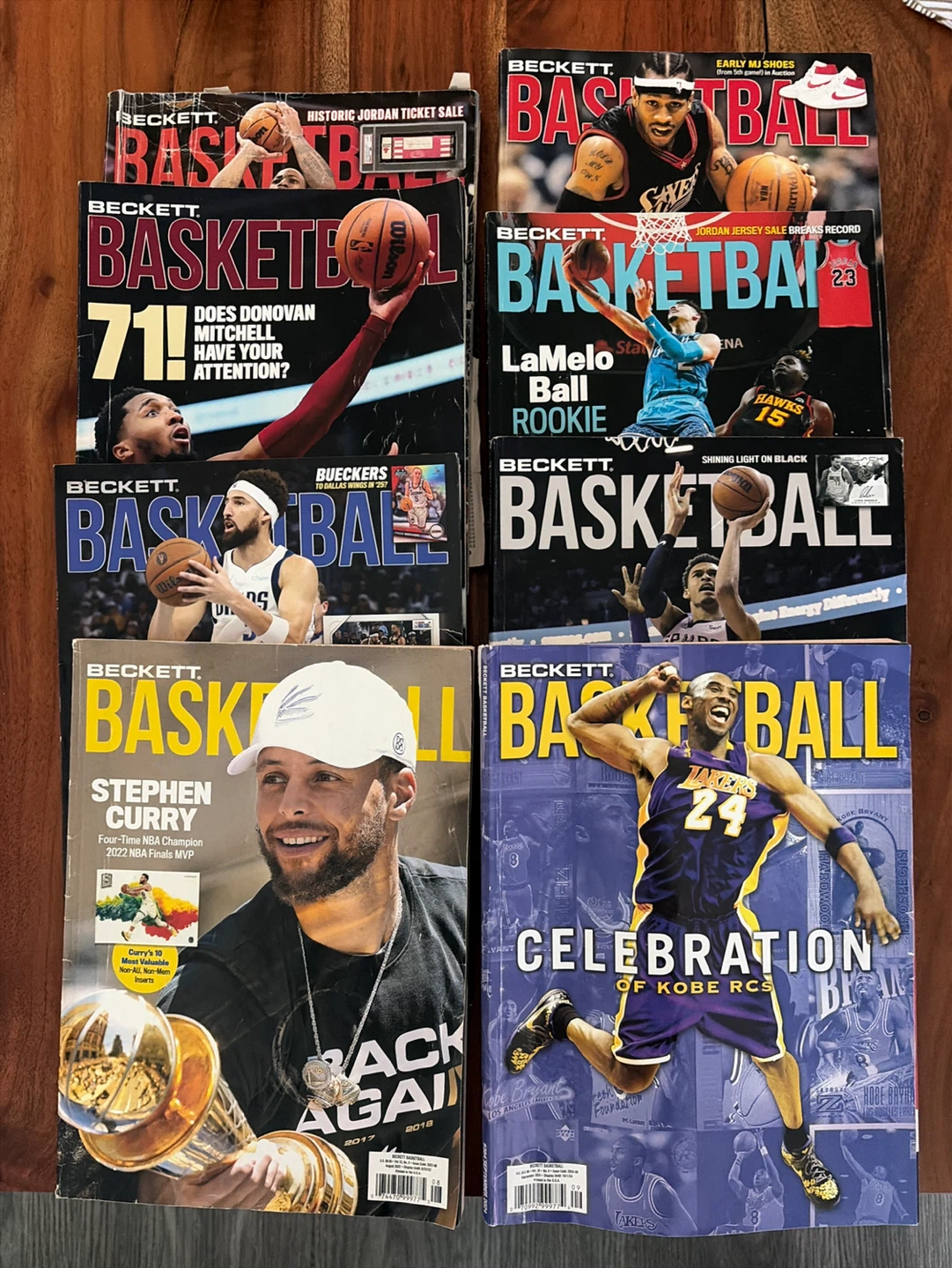 Lot of Beckett Basketball Magazines - Curry, Kobe, Wemby