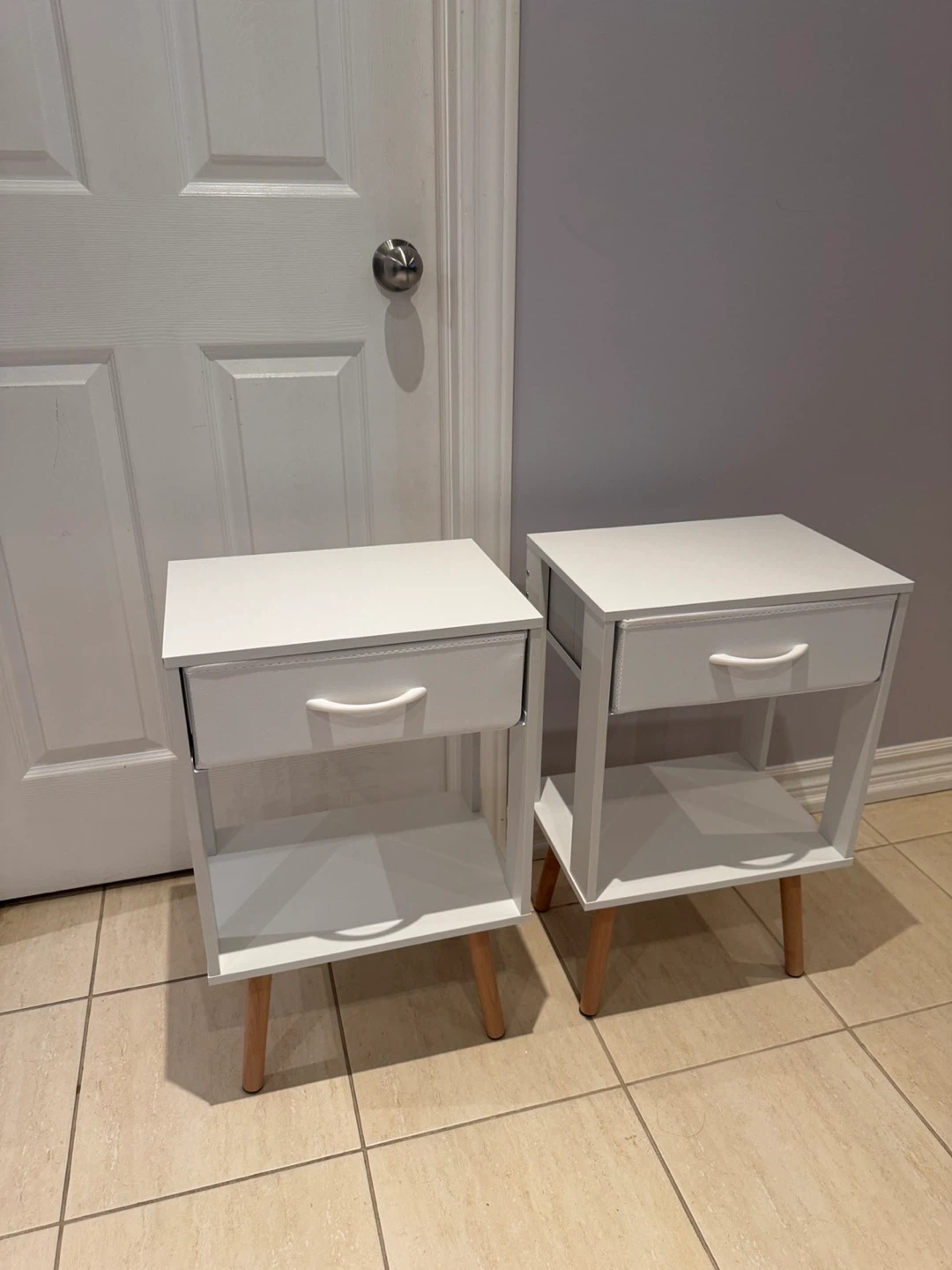 White Nightstand Side Table with Drawer