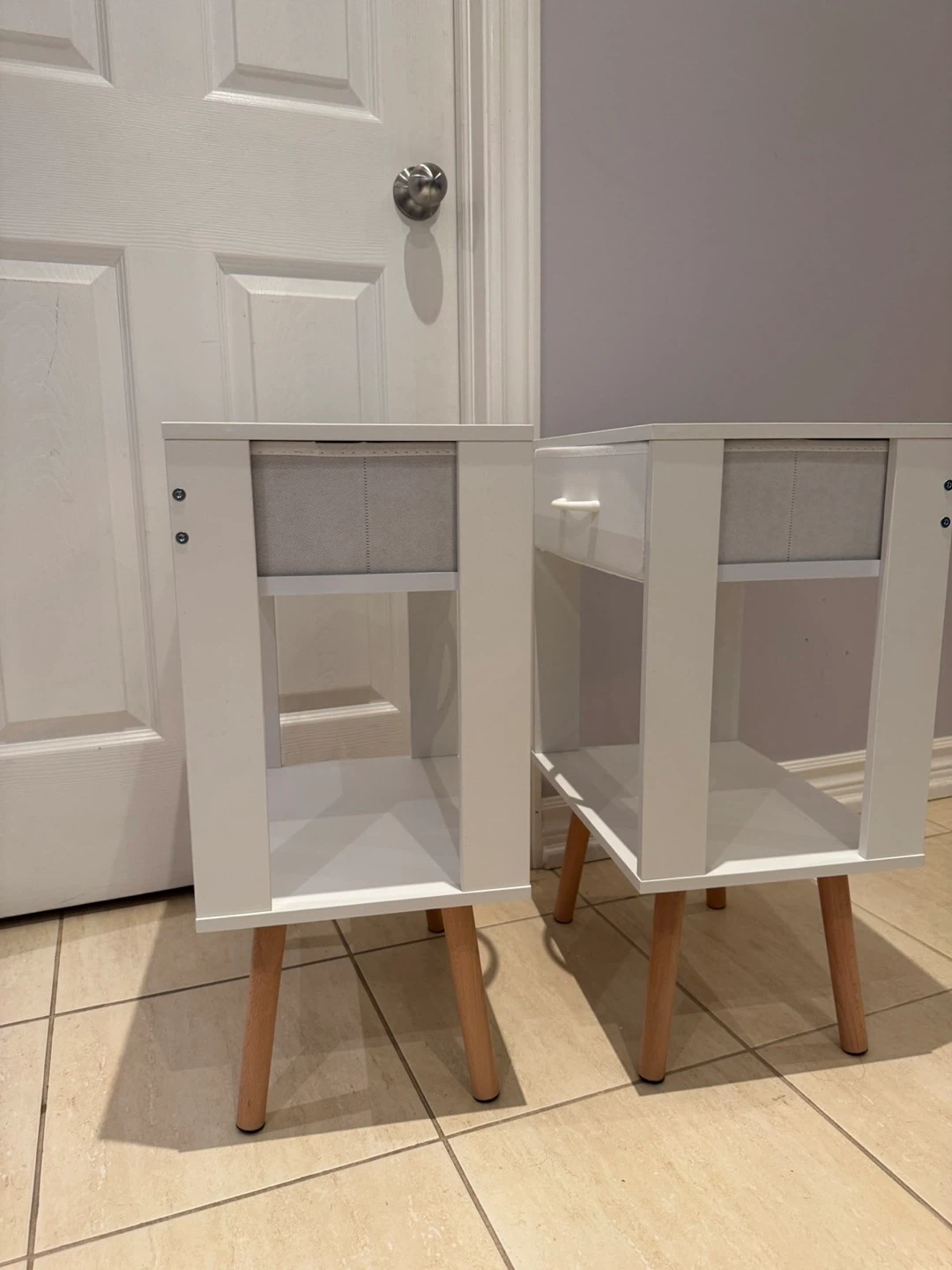 White Nightstand Side Table with Drawer - photo 2