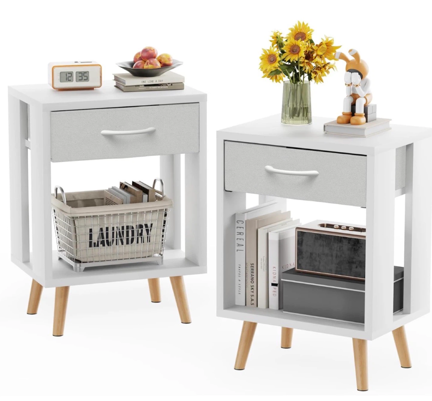 White Nightstand Side Table with Drawer - photo 5
