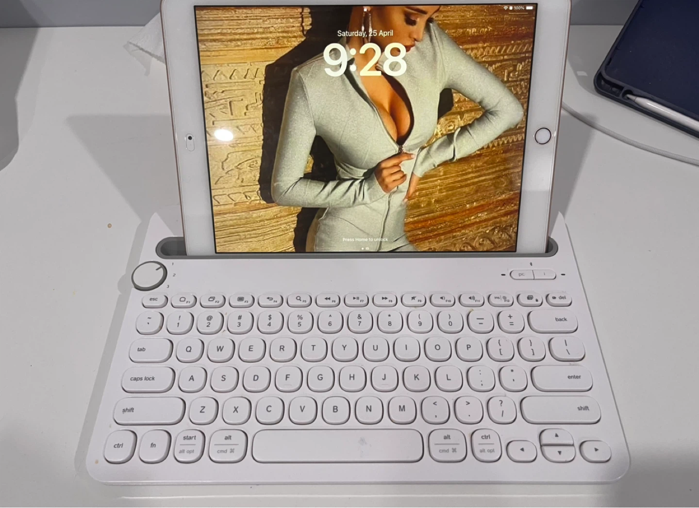 White iPad with Keyboard Case