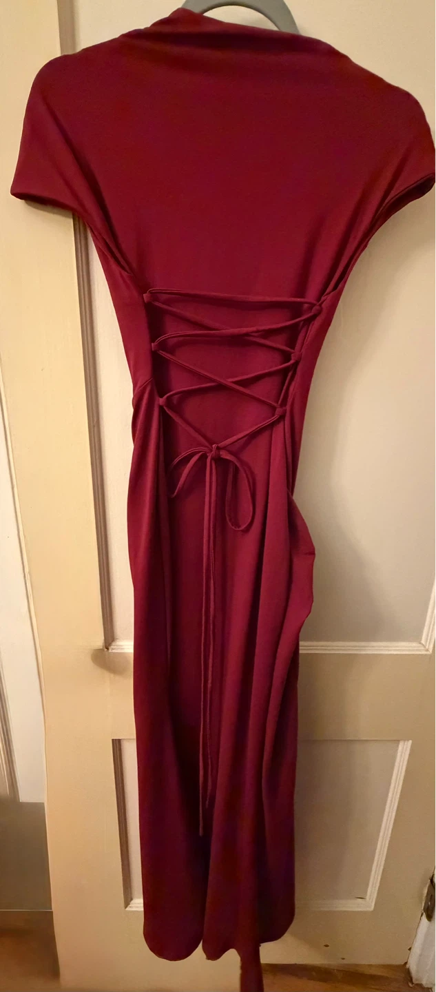 OYS Burgundy Ruched Side Slit Maxi Dress with Back Tie - photo 3