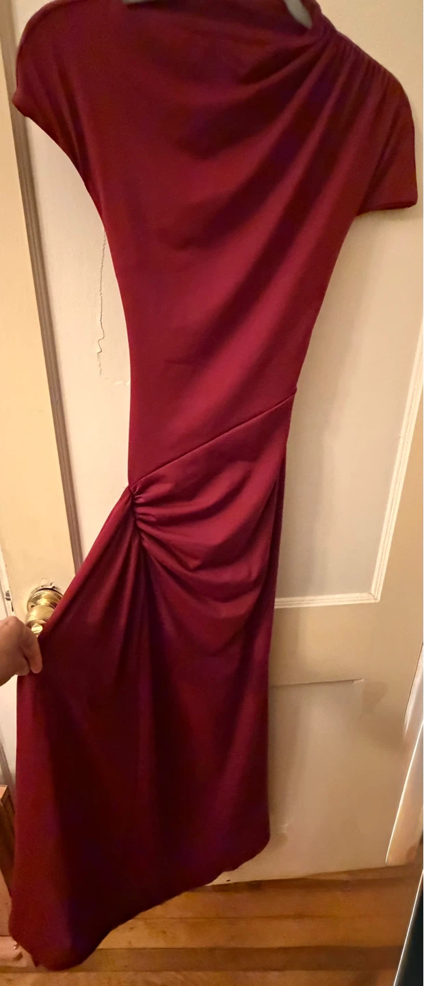 OYS Burgundy Ruched Side Slit Maxi Dress with Back Tie - photo 2