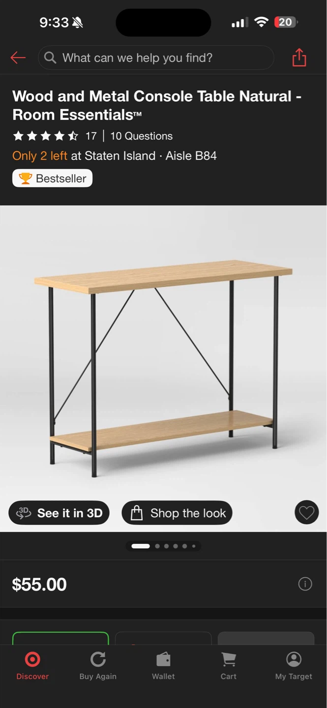 Wood and Metal Console Table - Natural