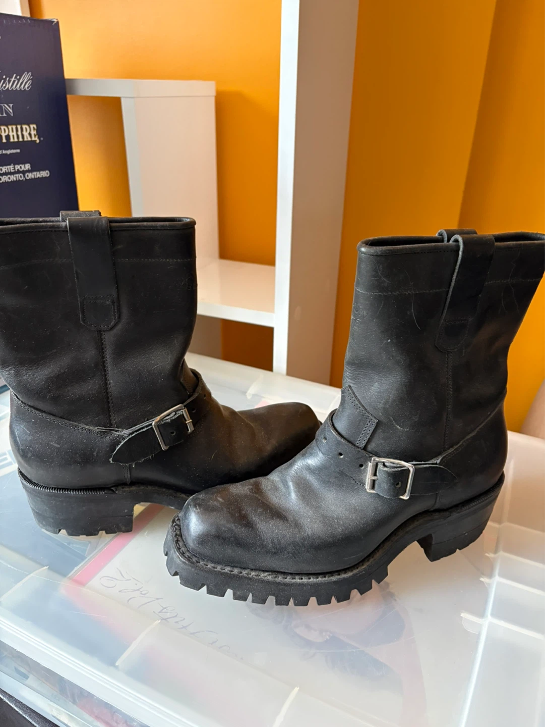 Dayton Vibram Black Leather Motorcycle Boots steel toe