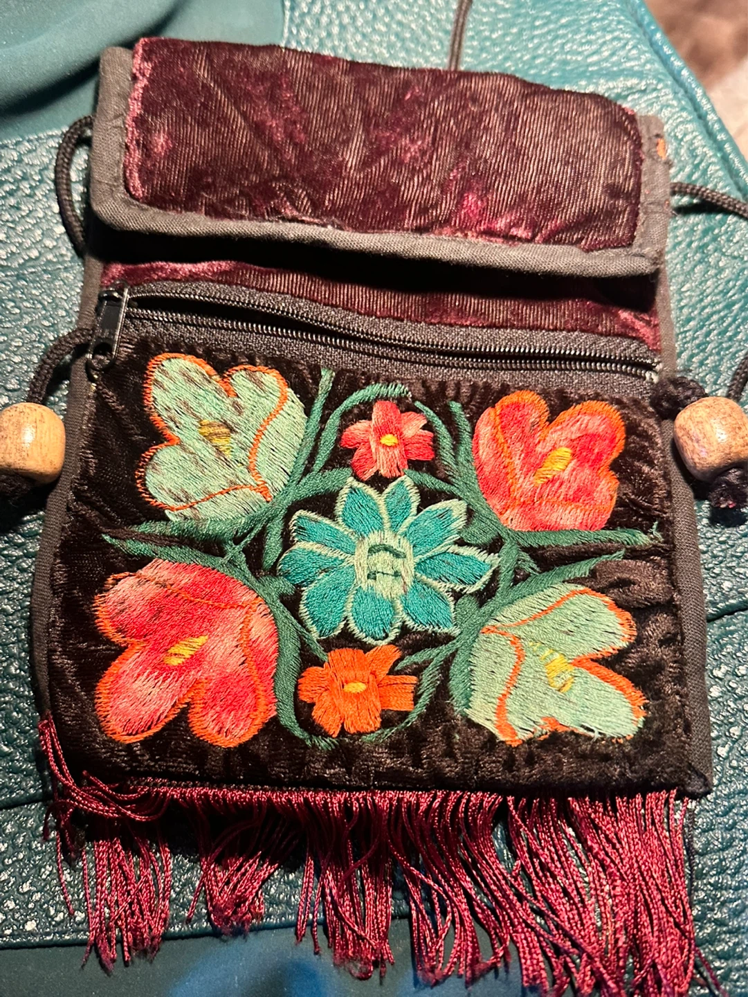 VTG Velvet Embroidered Floral Crossbody  Fairy Festival Boho