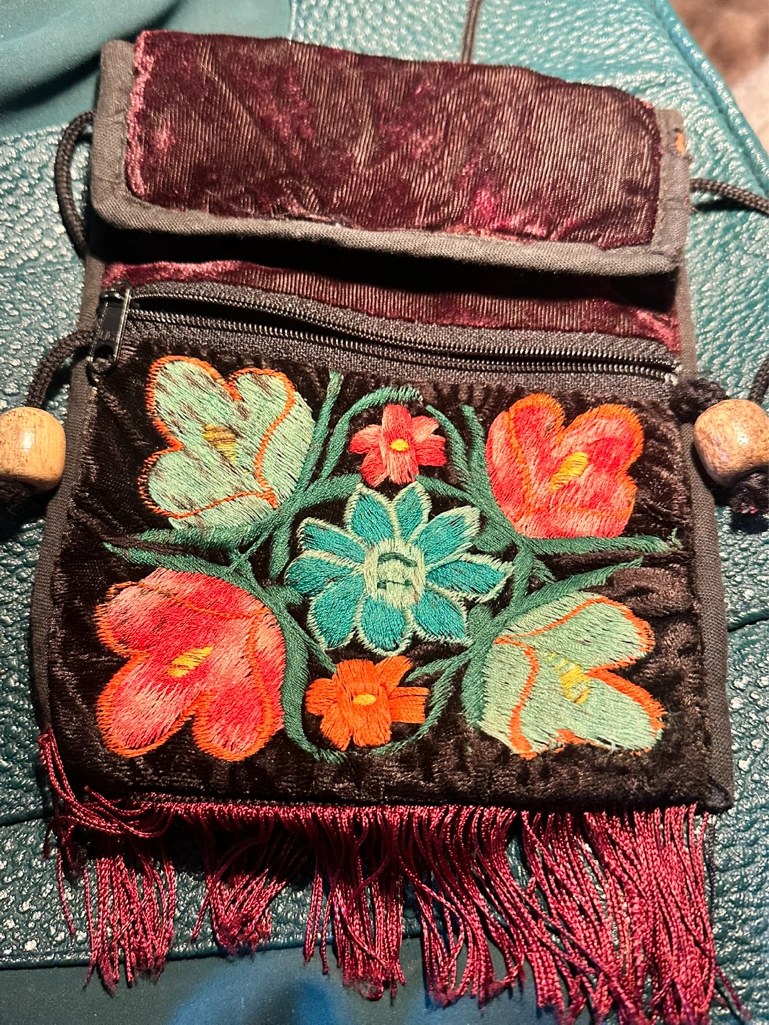 VTG Velvet Embroidered Floral Crossbody  Fairy Festival Boho - photo 2