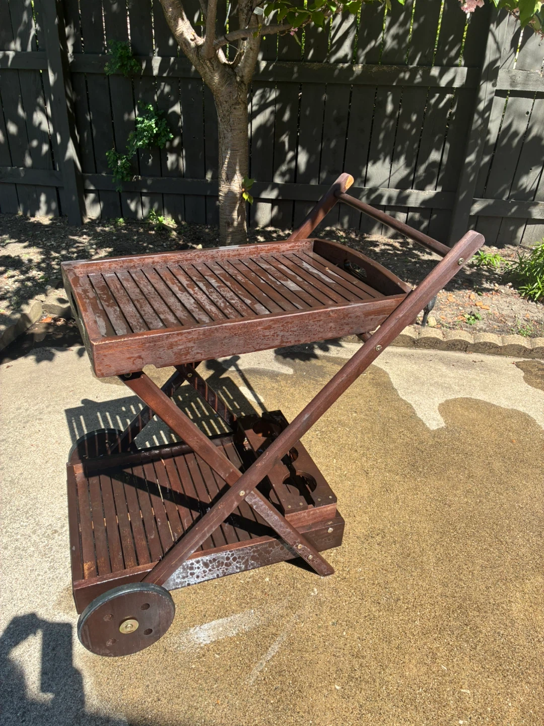 Wooden Serving Cart with Drink Holders