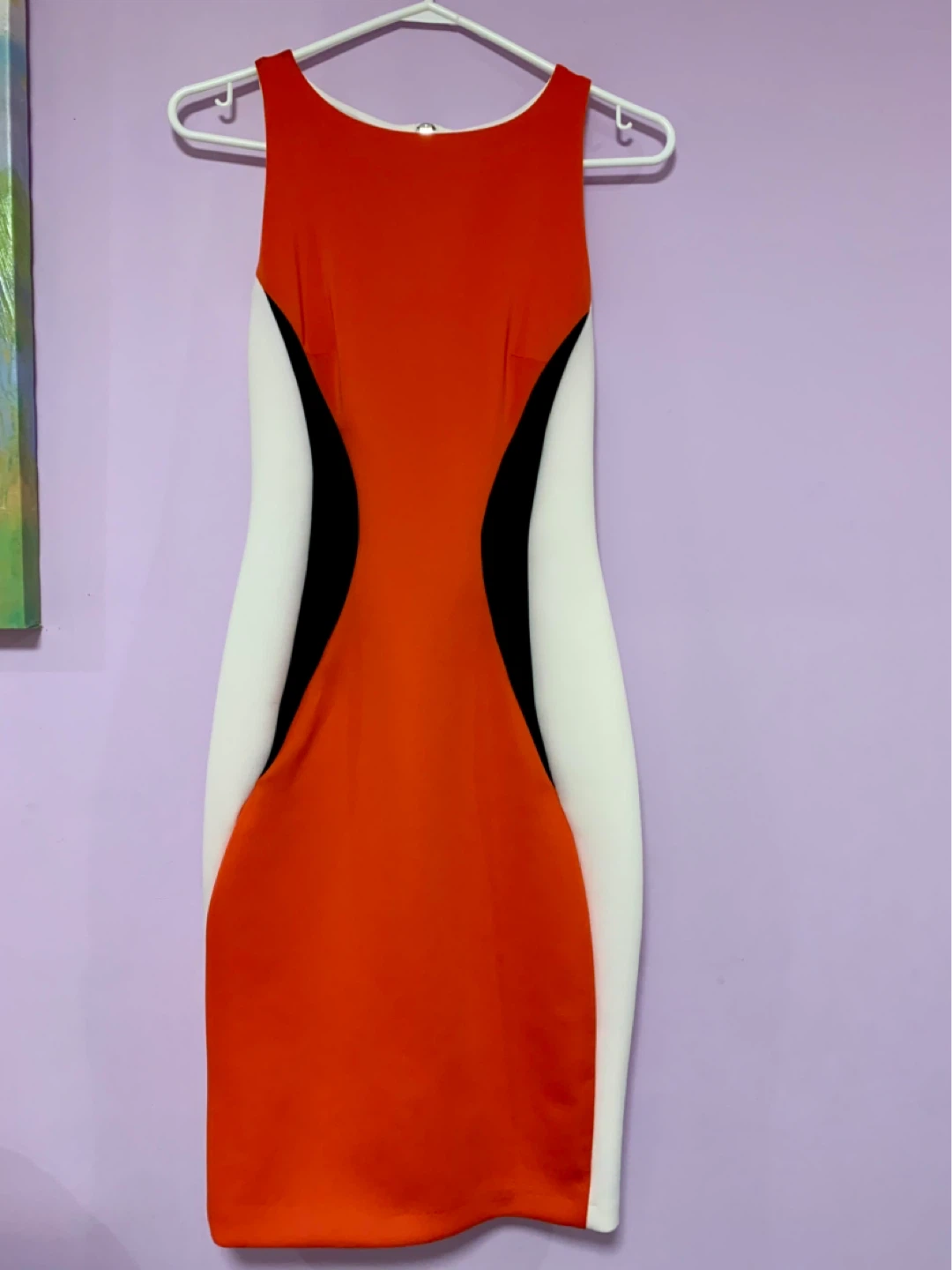 White, Black & Rec Sleeveless Fitted Dress