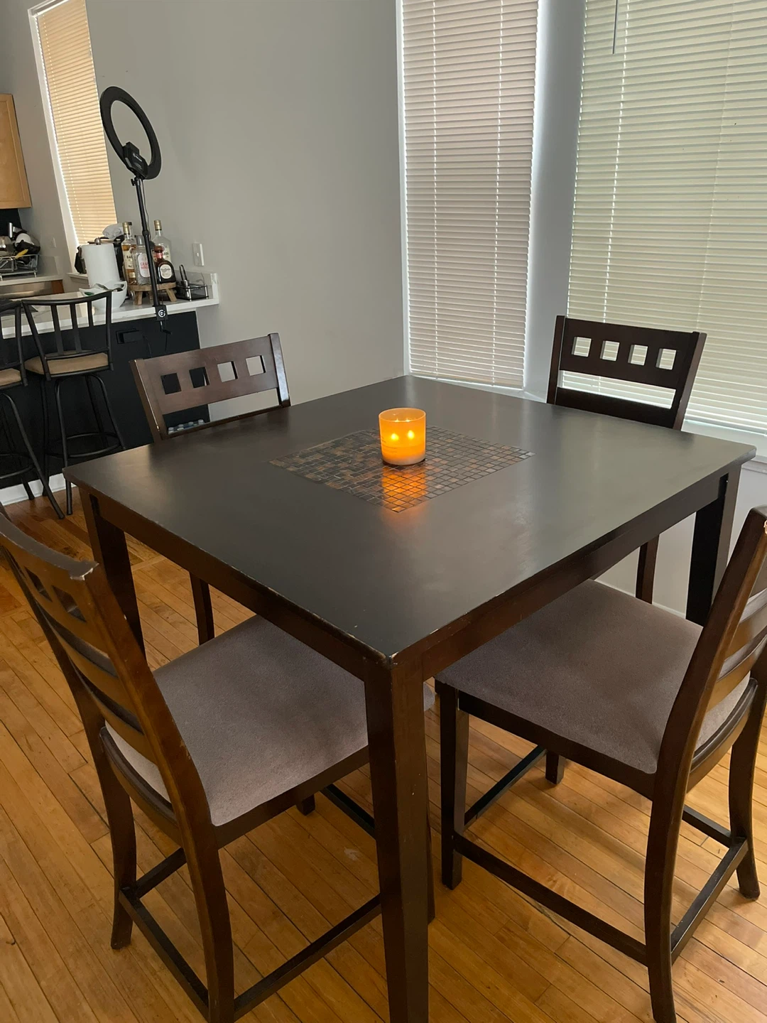 Dark Wood Counter Height Table with 4 Chairs