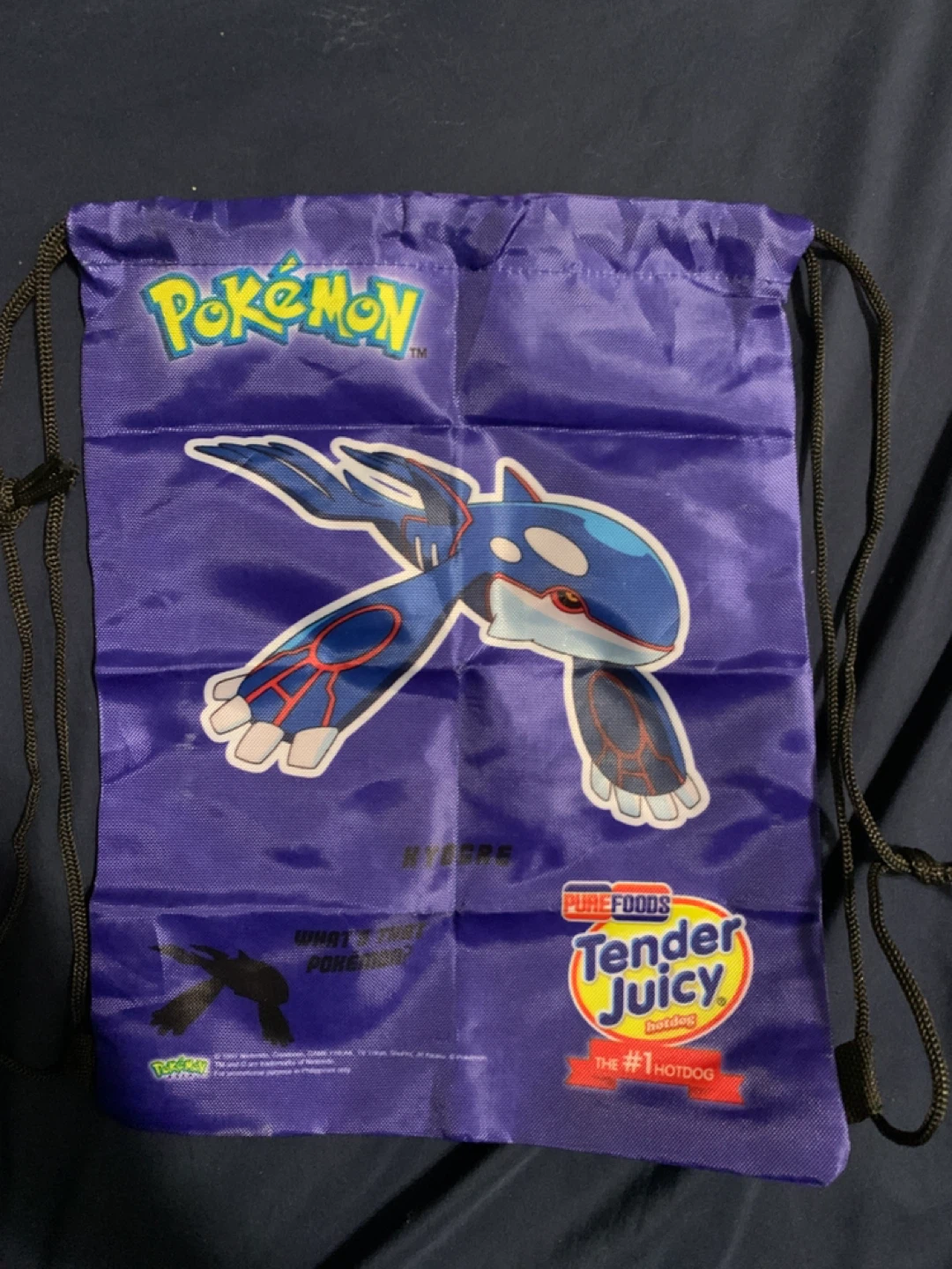 RARE Nintendo Pokemon Kyogre Tender Juicy Drawstring Bag 12”