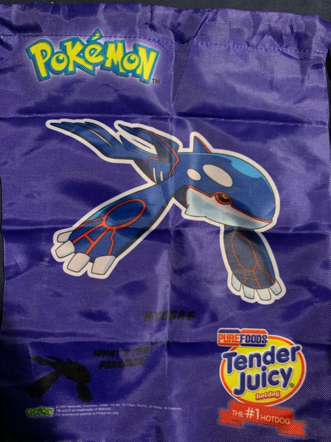 RARE Nintendo Pokemon Kyogre Tender Juicy Drawstring Bag 12” - photo 2