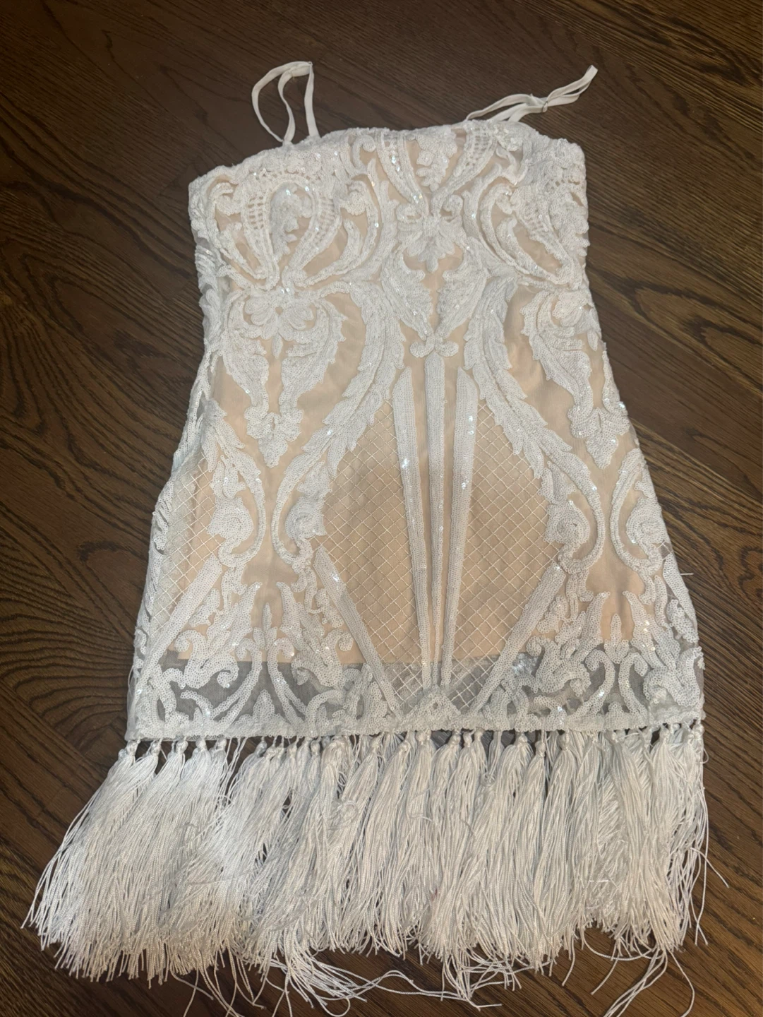 In The Style White Sequin Fringe Dress Size 8