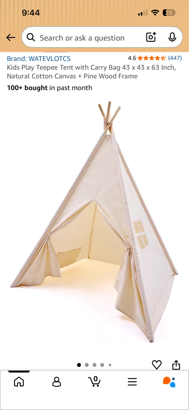 Kids Play Teepee Tent Natural Cotton Canvas