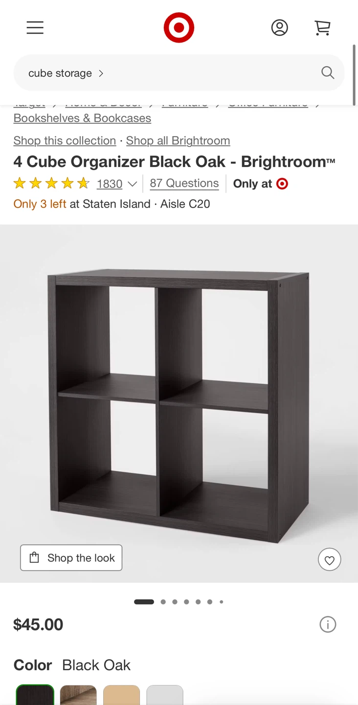 Brightroom 4 Cube Organizer - Black Oak