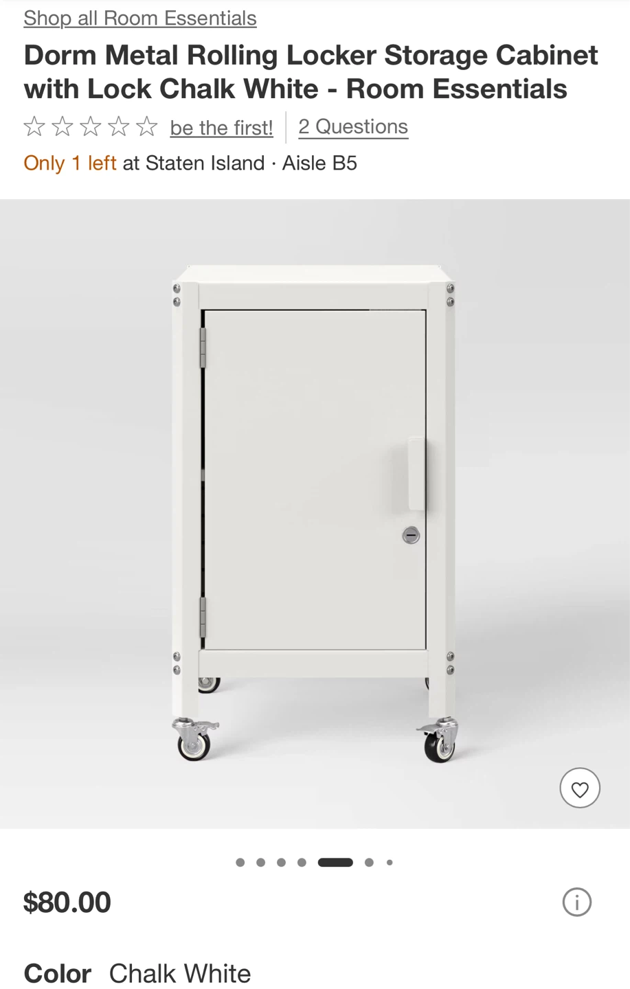 RoomEssentials DormMetal RollingStorage with Lock Chalk White