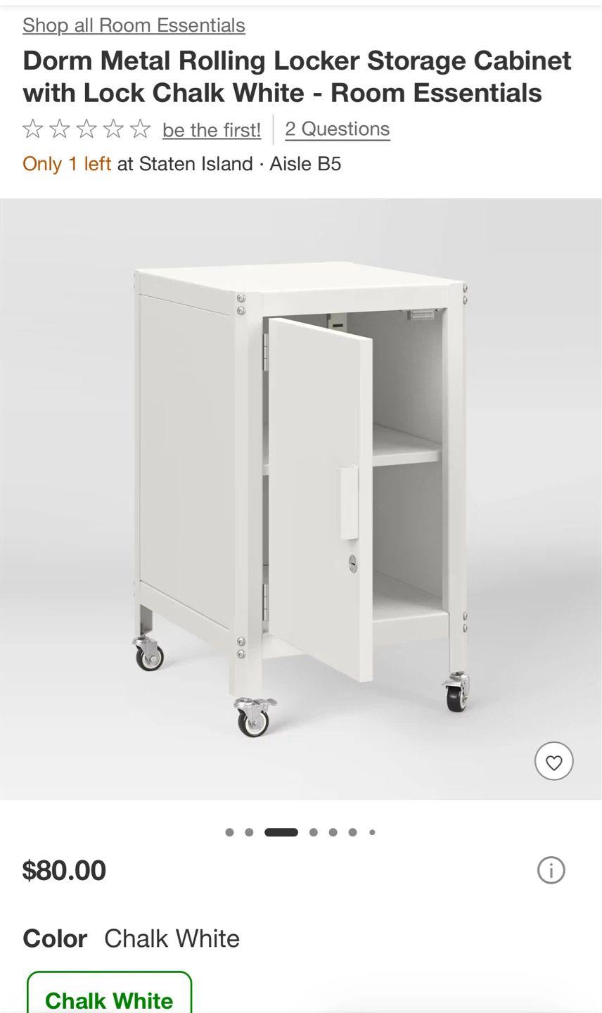 RoomEssentials DormMetal RollingStorage with Lock Chalk White - photo 2