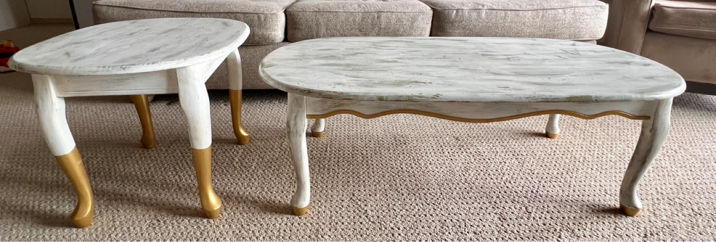 Solid wood coffee table + matching side table set.