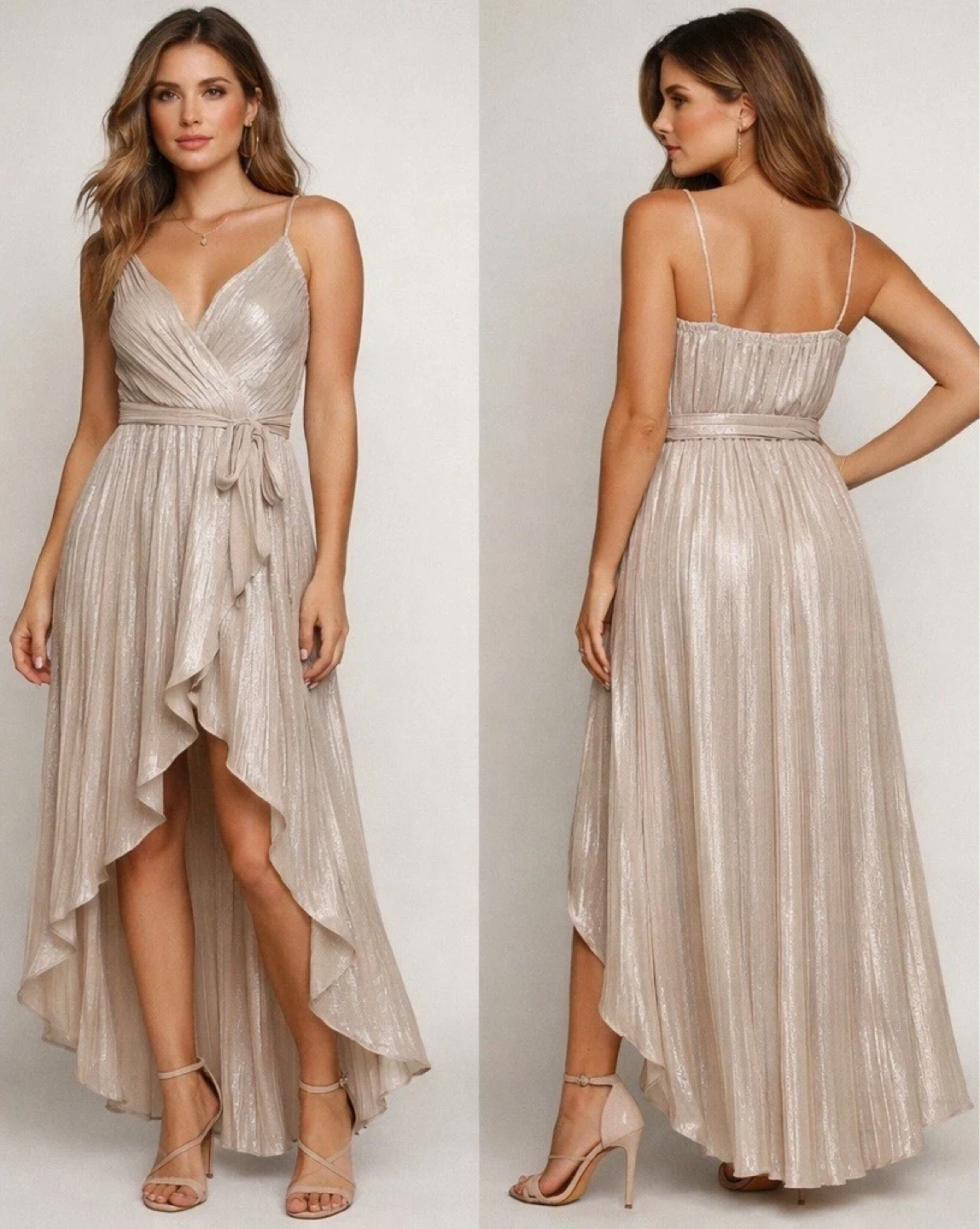 EXPRESS Pleated Metallic High-Low Dress