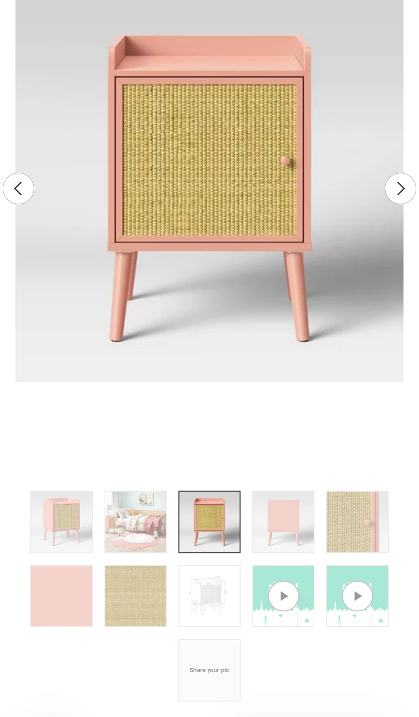 Pillowfort Rattan & Wood Kids' Nightstand - Rose Pink - photo 3