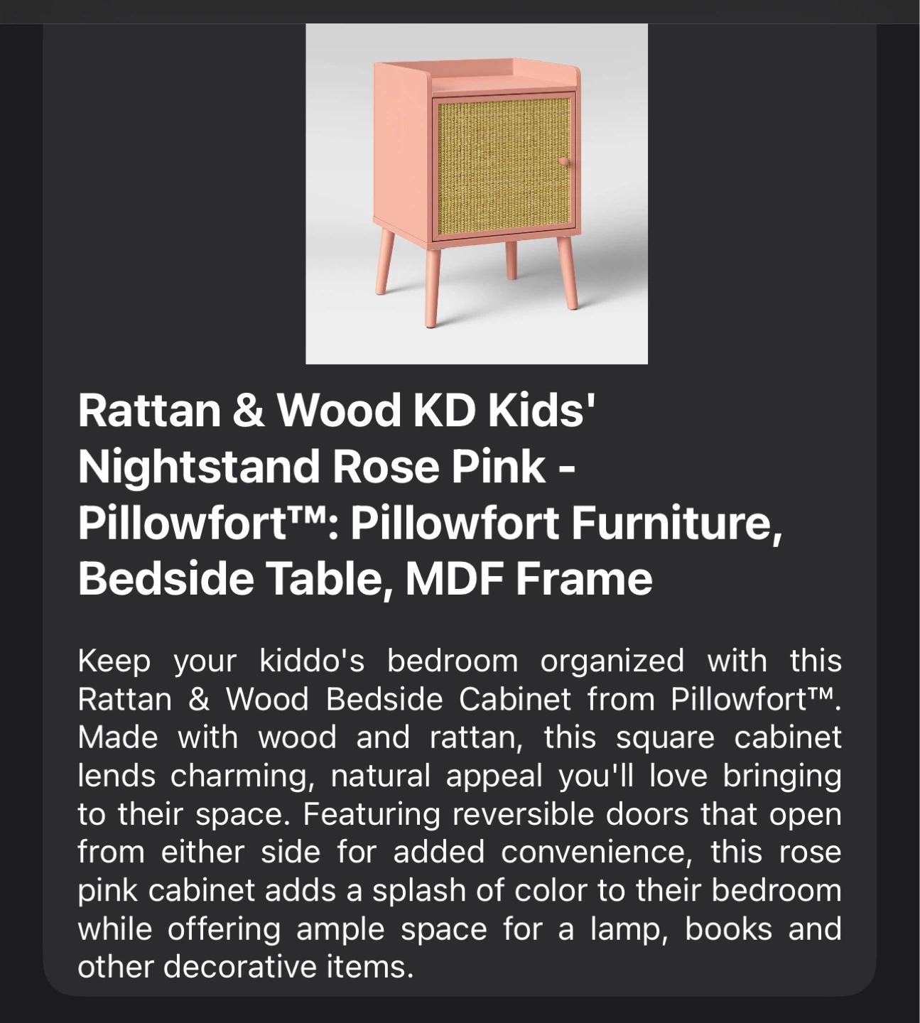 Pillowfort Rattan & Wood Kids' Nightstand - Rose Pink - photo 4