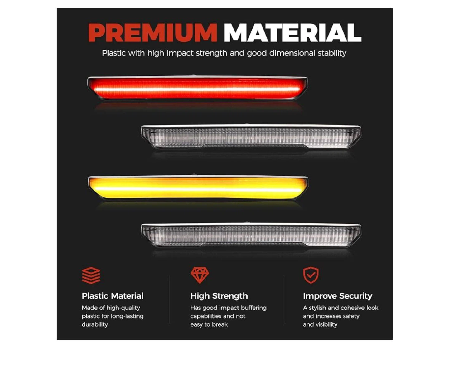 Set of 4 Smoke Lens Side Marker Lights (2 Red, 2 Yellow) - photo 2