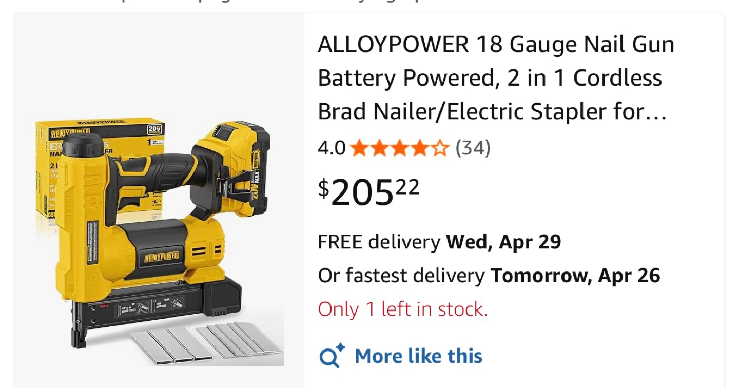 ALLOYPOWER 20V Cordless 18 Gauge Nail Staple Gun - photo 2