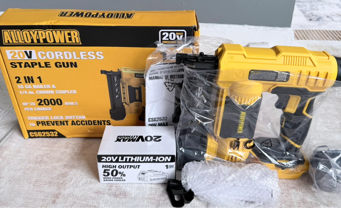 ALLOYPOWER 20V Cordless 18 Gauge Nail Staple Gun