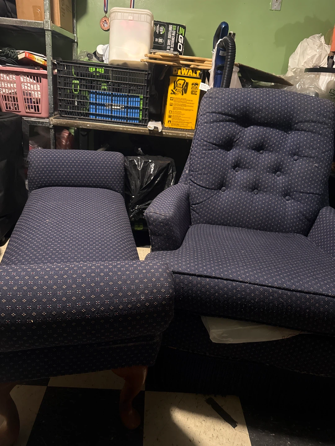 Navy Blue Armchair with Ottoman