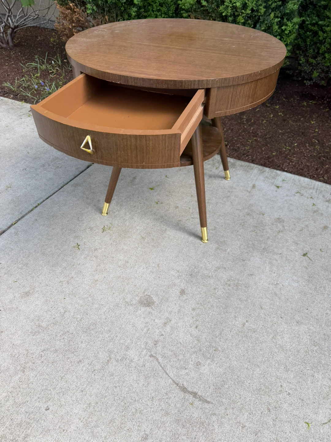 Vintage Round Side Table with Drawer - photo 5