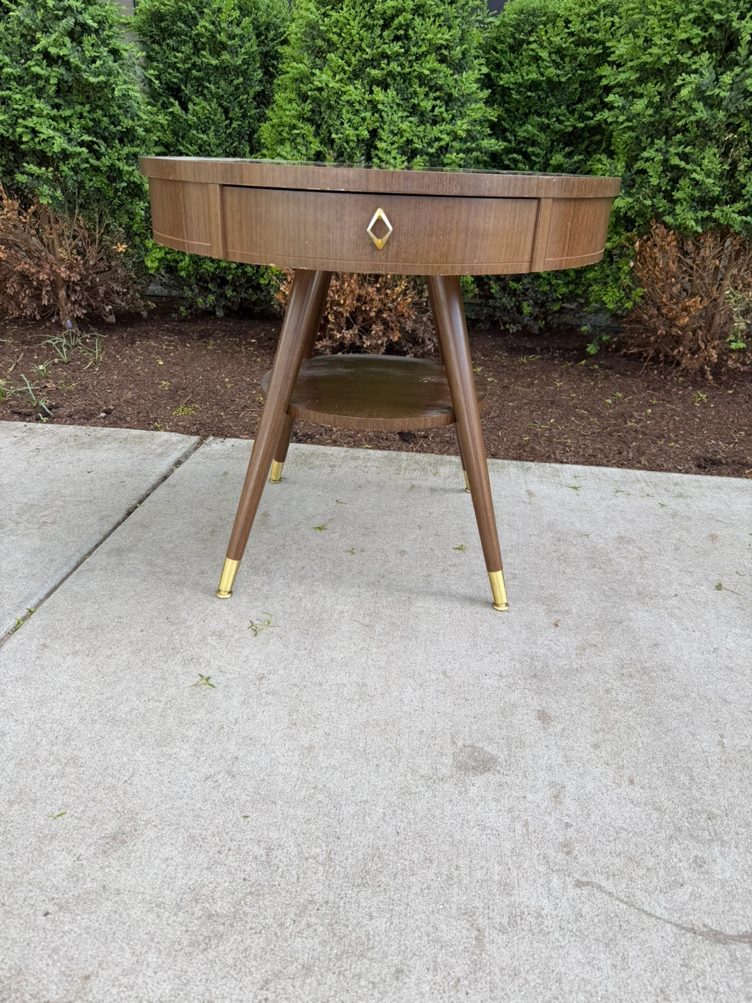 Vintage Round Side Table with Drawer