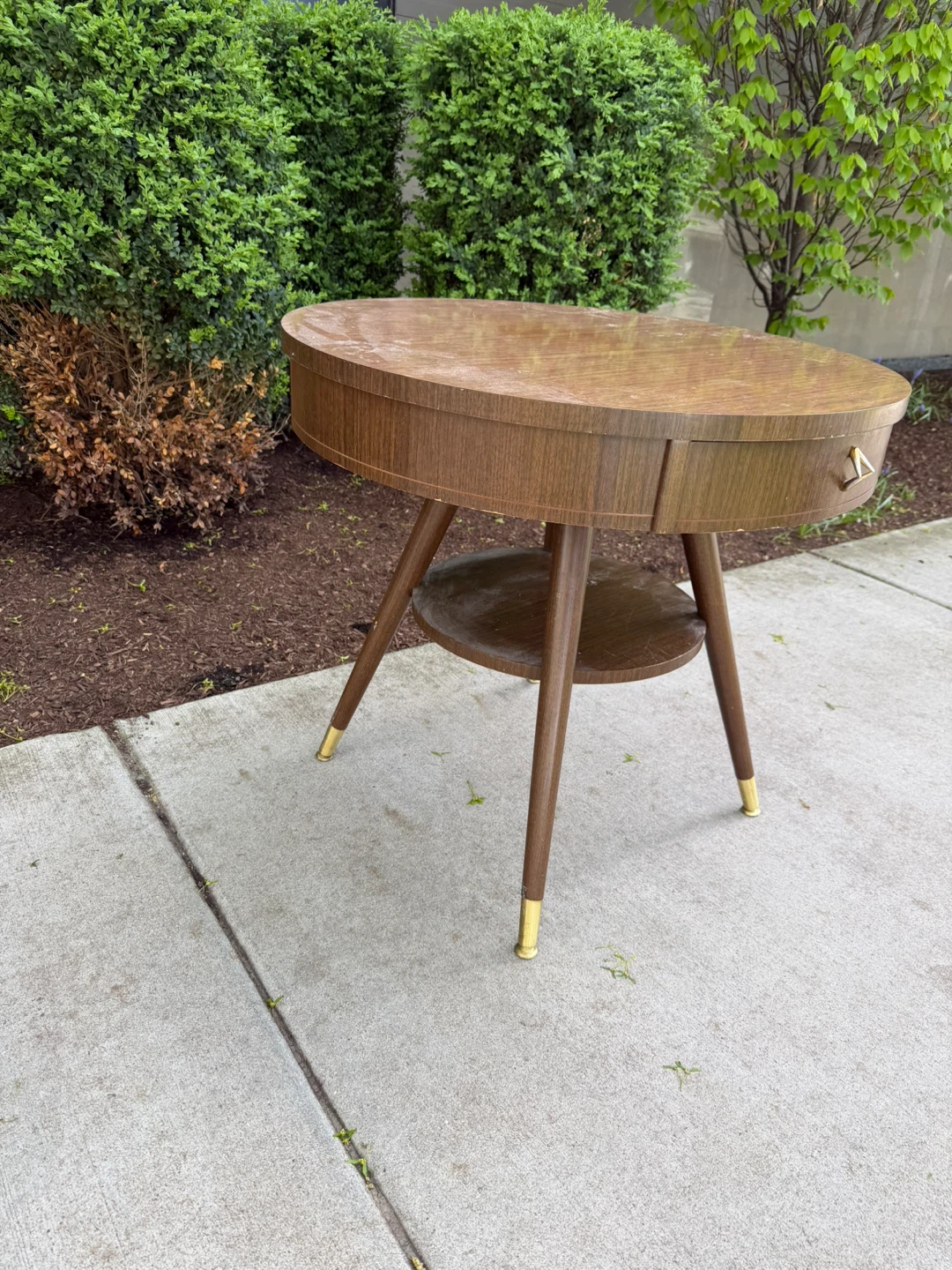 Vintage Round Side Table with Drawer - photo 3