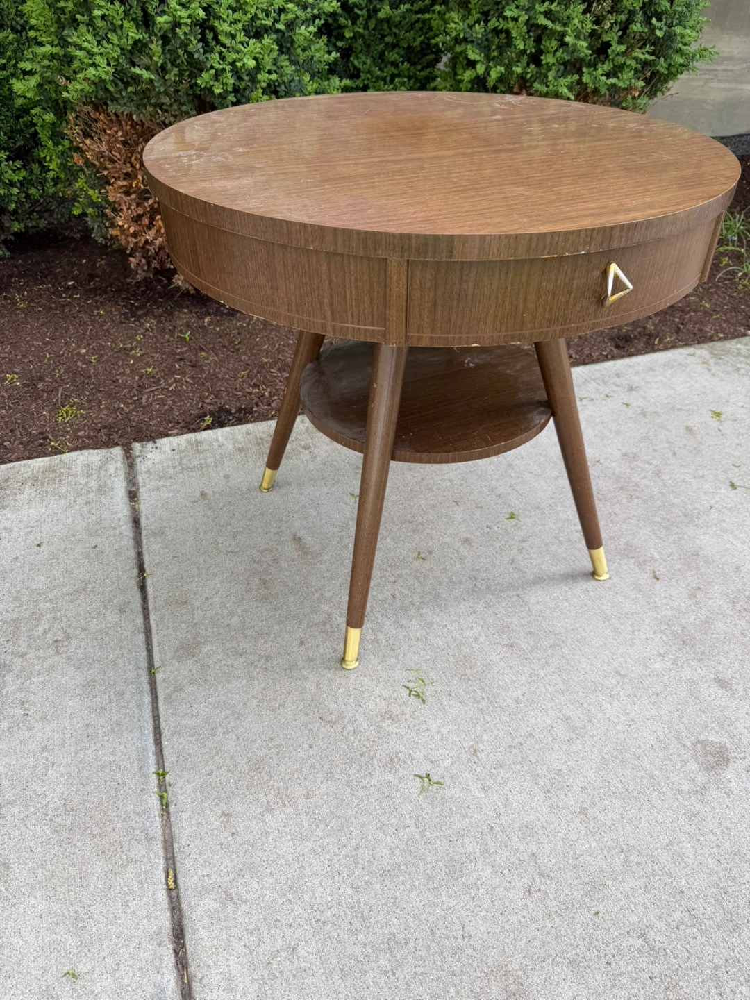 Vintage Round Side Table with Drawer - photo 4