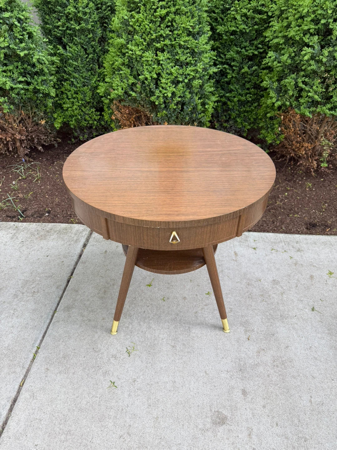Vintage Round Side Table with Drawer - photo 2